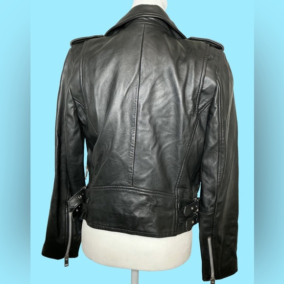 Walter Baker Classic Black Lambskin Biker Jacket - Picture 4 of 8